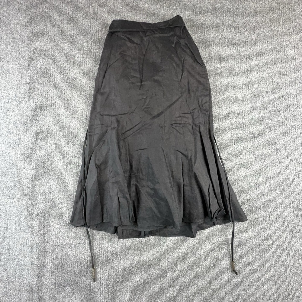 Lauren Ralph Lauren Skirt Womens Petite 2P Black Linen Flare Midi Beaded Hem
